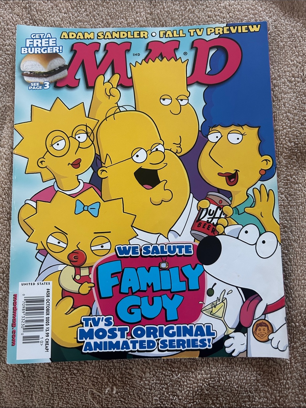 MAD Magazine #458 a spoof characters from The Simpsons and Family Guy
